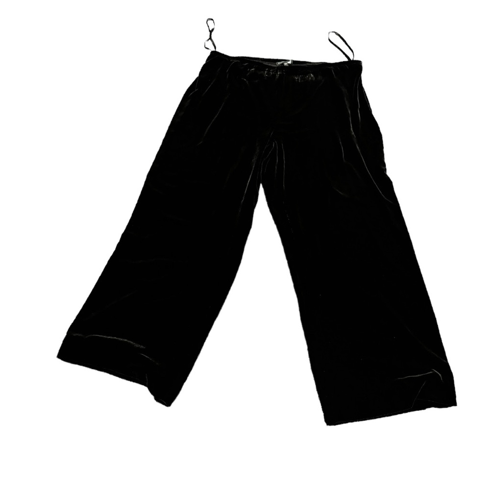 Eileen Fisher Black Velvet Wide Leg Trousers. Size L. EUC